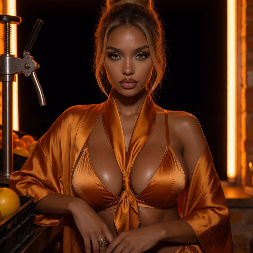 ai girlfriend apps with group chat — a character portrait shot in a juicebar setting