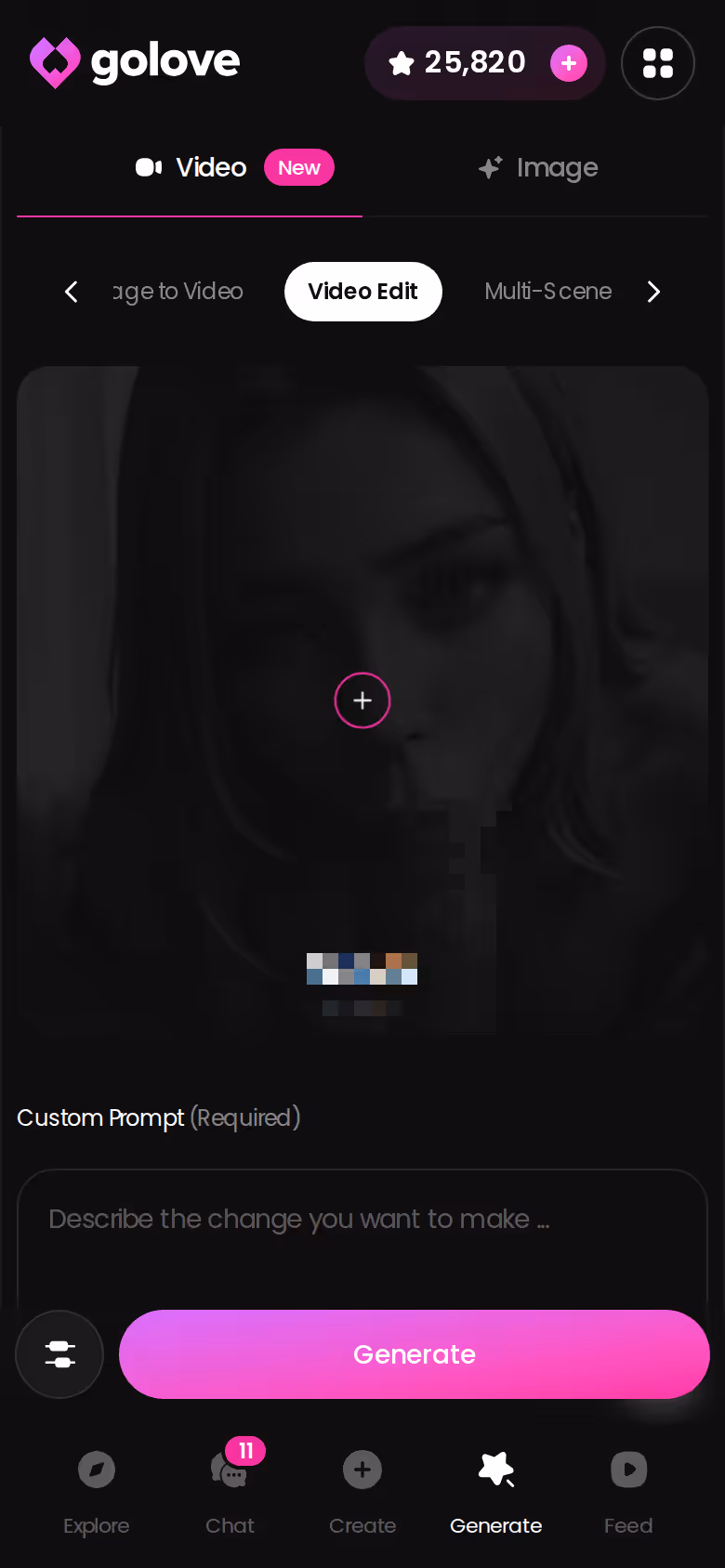 GoLove.ai mobile video generator in Video Edit mode